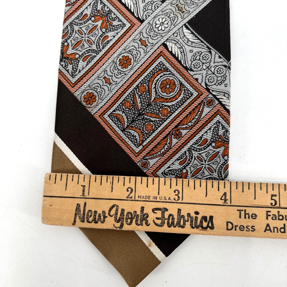 Groovy Vintage 70s Necktie Men's Tie Brown Tan Wide by Damon Union Made - Picture 4 of 6